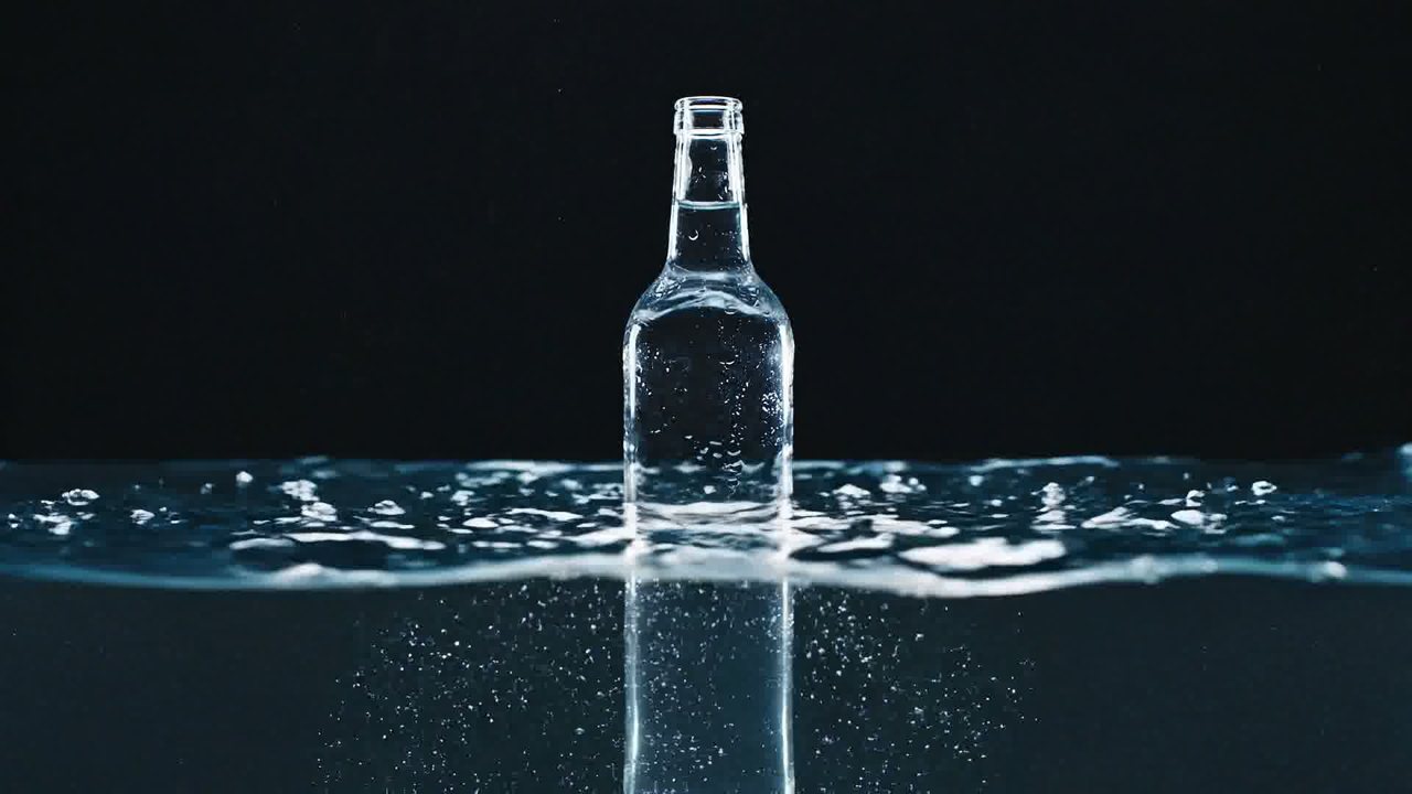 Botella sellada de agua purificada sobre la superficie del agua